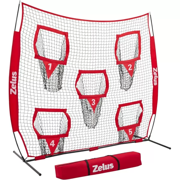 ZELUS Football Throwing Net Quarterback Training Equipment with 5 Target Pockets Football Practice Throwing Passing Accuracy Trainer with Carry Bag Ground Stakes for Kids AdultsRed