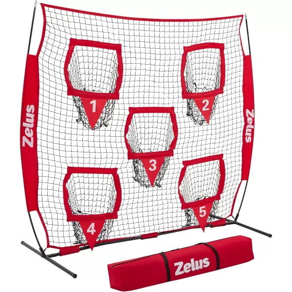ZELUS Football Throwing Net Quarterback Training Equipment with 5 Target Pockets Football Practice Throwing Passing Accuracy Trainer with Carry Bag Ground Stakes for Kids AdultsRed