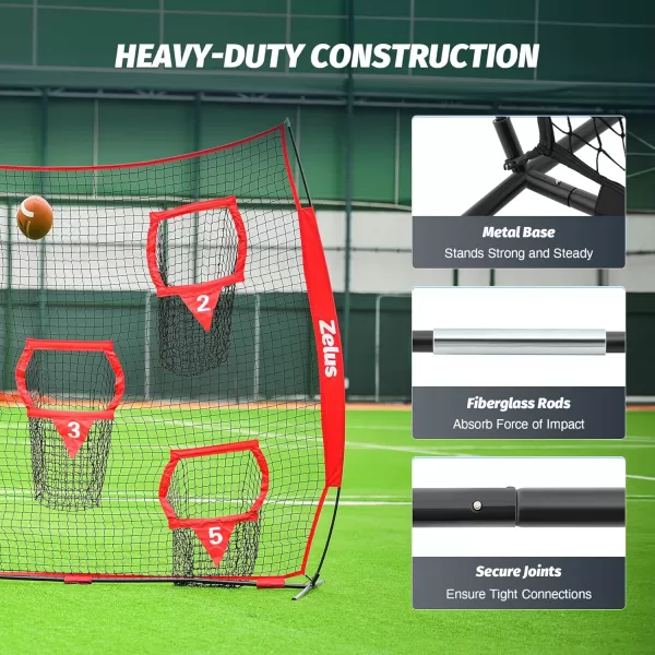 ZELUS Football Throwing Net Quarterback Training Equipment with 5 Target Pockets Football Practice Throwing Passing Accuracy Trainer with Carry Bag Ground Stakes for Kids AdultsRed
