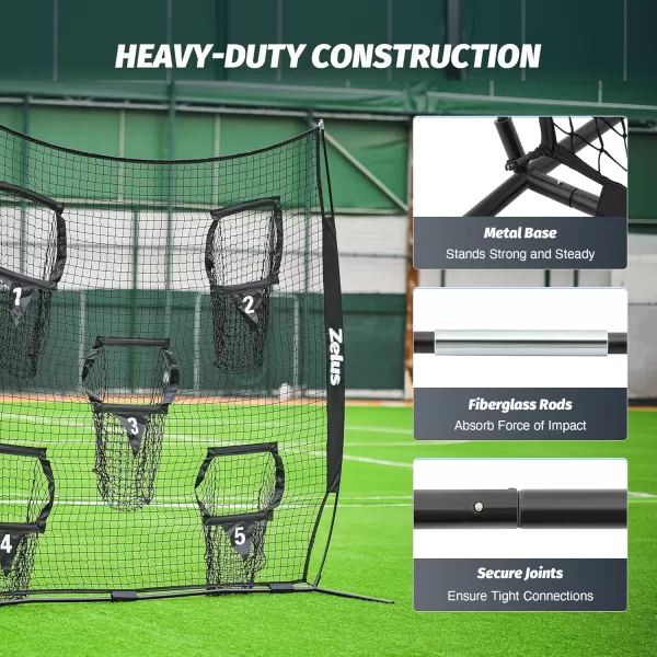 ZELUS Football Throwing Net Quarterback Training Equipment with 5 Target Pockets Football Practice Throwing Passing Accuracy Trainer with Carry Bag Ground Stakes for Kids AdultsBlack