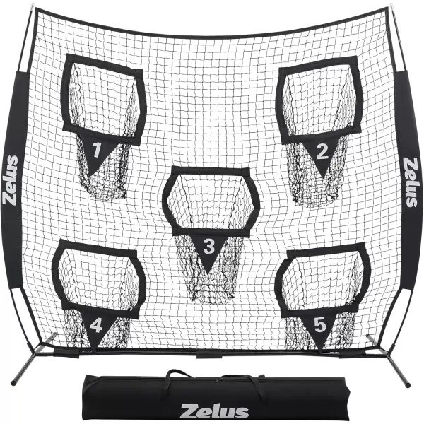 ZELUS Football Throwing Net Quarterback Training Equipment with 5 Target Pockets Football Practice Throwing Passing Accuracy Trainer with Carry Bag Ground Stakes for Kids AdultsBlack