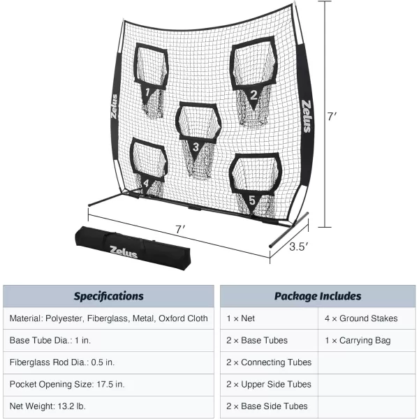 ZELUS Football Throwing Net Quarterback Training Equipment with 5 Target Pockets Football Practice Throwing Passing Accuracy Trainer with Carry Bag Ground Stakes for Kids AdultsBlack