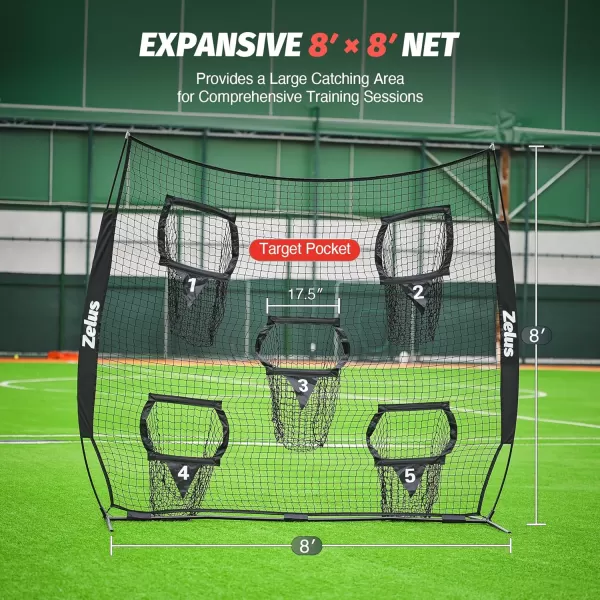 ZELUS Football Throwing Net Quarterback Training Equipment with 5 Target Pockets Football Practice Throwing Passing Accuracy Trainer with Carry Bag Ground Stakes for Kids AdultsBlack