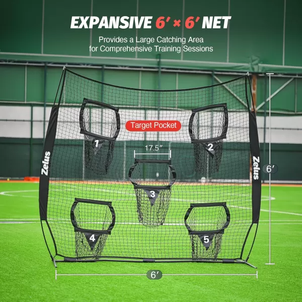 ZELUS Football Throwing Net Quarterback Training Equipment with 5 Target Pockets Football Practice Throwing Passing Accuracy Trainer with Carry Bag Ground Stakes for Kids AdultsBlack