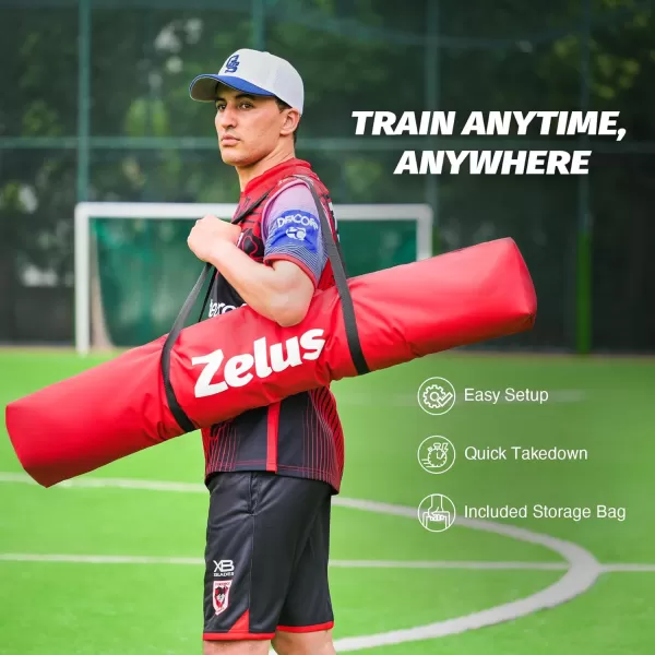 ZELUS Football Throwing Net Quarterback Training Equipment with 5 Target Pockets Football Practice Throwing Passing Accuracy Trainer with Carry Bag Ground Stakes for Kids AdultsRed
