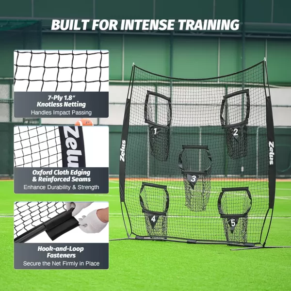 ZELUS Football Throwing Net Quarterback Training Equipment with 5 Target Pockets Football Practice Throwing Passing Accuracy Trainer with Carry Bag Ground Stakes for Kids AdultsBlack