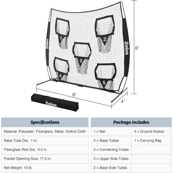 ZELUS Football Throwing Net Quarterback Training Equipment with 5 Target Pockets Football Practice Throwing Passing Accuracy Trainer with Carry Bag Ground Stakes for Kids AdultsBlack