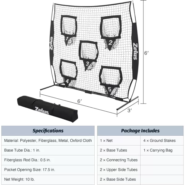 ZELUS Football Throwing Net Quarterback Training Equipment with 5 Target Pockets Football Practice Throwing Passing Accuracy Trainer with Carry Bag Ground Stakes for Kids AdultsBlack