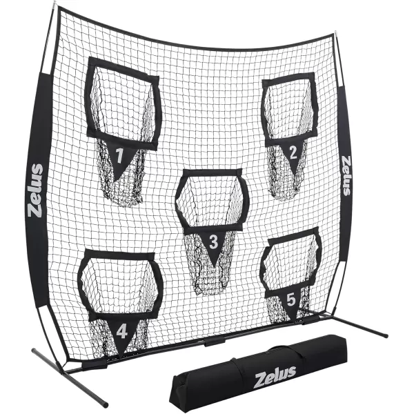 ZELUS Football Throwing Net Quarterback Training Equipment with 5 Target Pockets Football Practice Throwing Passing Accuracy Trainer with Carry Bag Ground Stakes for Kids AdultsBlack