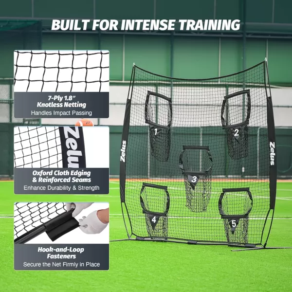 ZELUS Football Throwing Net Quarterback Training Equipment with 5 Target Pockets Football Practice Throwing Passing Accuracy Trainer with Carry Bag Ground Stakes for Kids AdultsBlack