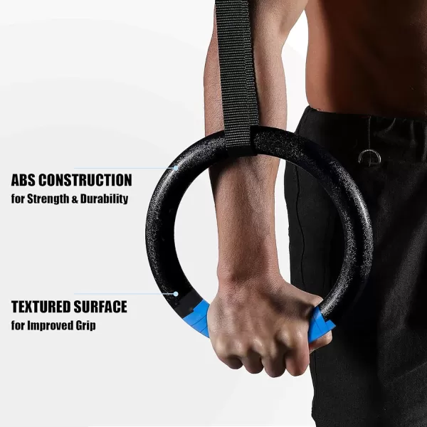ZELUS Gymnastic Rings Exercise Olympic Rings with Adjustable Straps Steel Buckles Perfect for Workout Strength Training PullUps and Dips Black