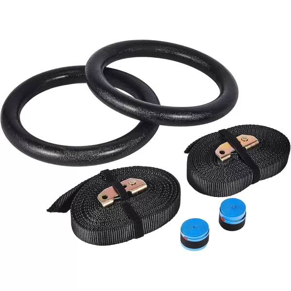 ZELUS Gymnastic Rings Exercise Olympic Rings with Adjustable Straps Steel Buckles Perfect for Workout Strength Training PullUps and Dips Black