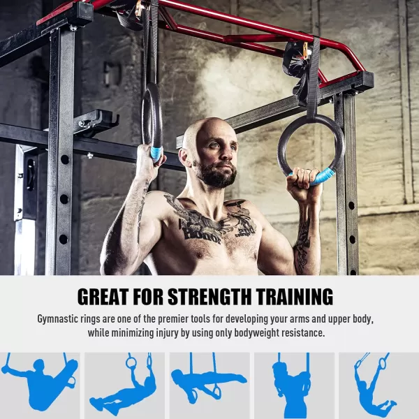ZELUS Gymnastic Rings Exercise Olympic Rings with Adjustable Straps Steel Buckles Perfect for Workout Strength Training PullUps and Dips Black