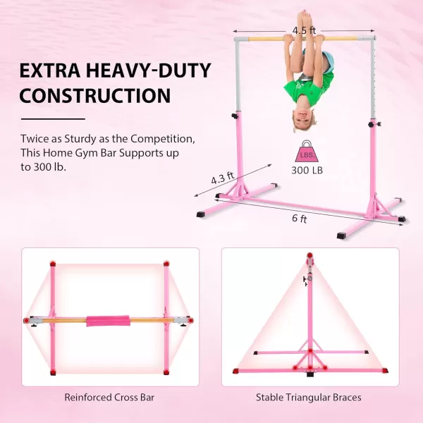 ZELUS Gymnastics Bar for Home  Height Adjustable 3 to 5 Gymnastics Bar for Kids  Junior Home Gym Equipment Girls ampamp Boys Kip Bar for Indoor Exercise Training  52quot Horizontal Bar 300lb Cap