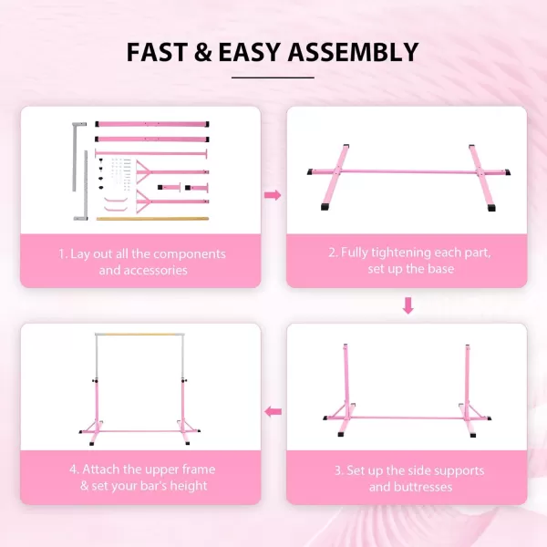 ZELUS Gymnastics Bar for Home  Height Adjustable 3 to 5 Gymnastics Bar for Kids  Junior Home Gym Equipment Girls ampamp Boys Kip Bar for Indoor Exercise Training  52quot Horizontal Bar 300lb Cap