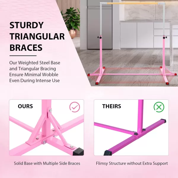 ZELUS Gymnastics Bar for Home  Height Adjustable 3 to 5 Gymnastics Bar for Kids  Junior Home Gym Equipment Girls ampamp Boys Kip Bar for Indoor Exercise Training  52quot Horizontal Bar 300lb Cap