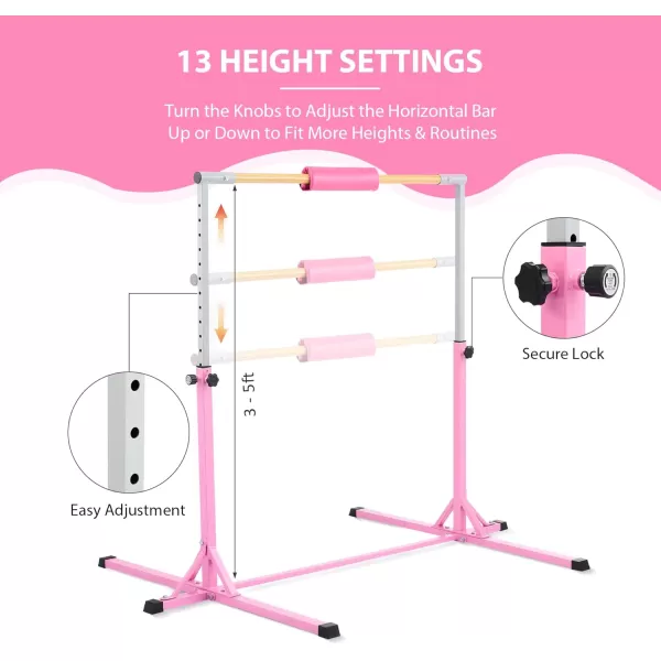 ZELUS Gymnastics Bar for Home  Height Adjustable 3 to 5 Gymnastics Bar for Kids  Junior Home Gym Equipment Girls ampamp Boys Kip Bar for Indoor Exercise Training  52quot Horizontal Bar 300lb Cap