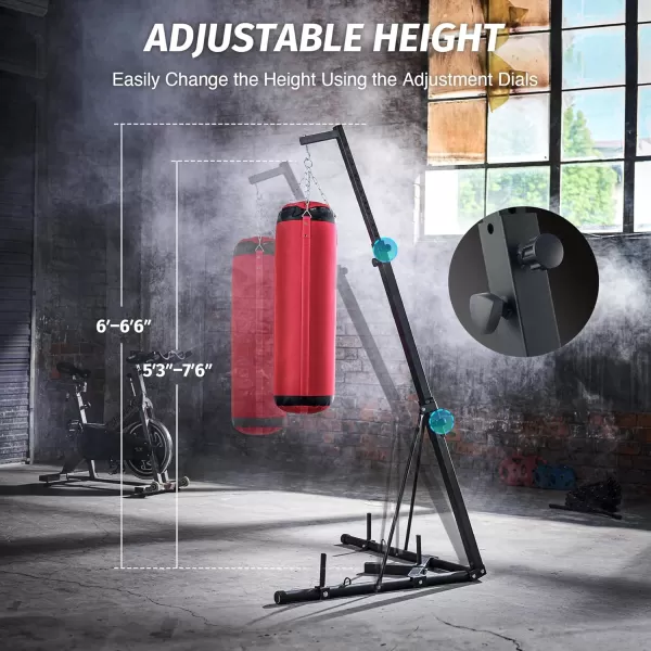 ZELUS Heavy Duty Punching Bag Stand Height Adjustable Boxing Bag Stand with Canvas Sandbag ampamp 220 lb Capacity Free Standing Heavy Bag Stand with Weighted Base for Home Gym Workout Fitness
