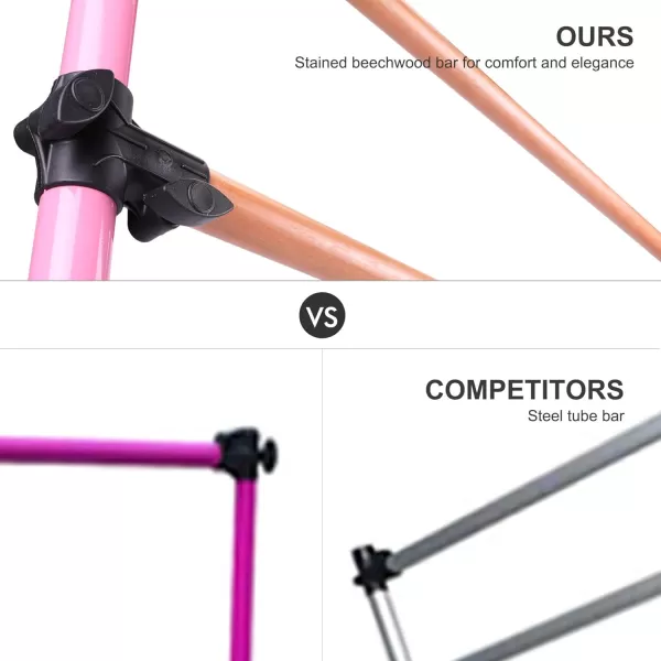 ZELUS Portable Ballet Barre Bar for Home Kids Ballet Bar 5ft Adjustable Freestanding Double Stretching Dance Bar Barre Exercise Equipment for Women with HeavyDuty Beechwood 330 lb Capacity Pink