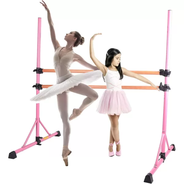 ZELUS Portable Ballet Barre Bar for Home Kids Ballet Bar 5ft Adjustable Freestanding Double Stretching Dance Bar Barre Exercise Equipment for Women with HeavyDuty Beechwood 330 lb Capacity Pink