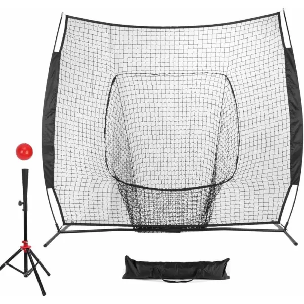 77 Baseball Net with Tee Kit Portable Baseball Net for Hitting and Pitching Softball Net with Tee Carry Bag ampamp Weighted BaseballBlack