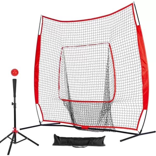 77 Baseball Net with Tee Kit Portable Baseball Net for Hitting and Pitching Softball Net with Tee Carry Bag ampamp Weighted BaseballRed