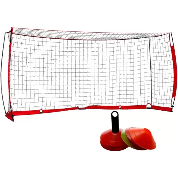 Portable Soccer Goal Set 12x6 ft Soccer Goal for Backyard Practice and 12 Soccer Cones  Soccer Equipment for Training  for Outdoor Play w Knotless Net 12 Sport ConesRed