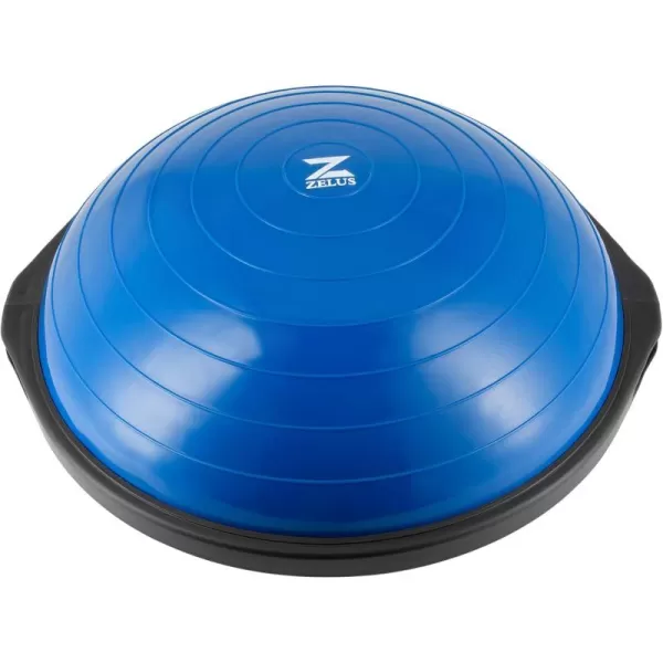 ZELUS 25in Balance Ball  1500lb Inflatable Half Exercise Ball Wobble Board Balance Trainer w Nonslip Base  Half Yoga Ball Strength Training Equipment w 2 Bands Pump Extra Ball IncludedBlue