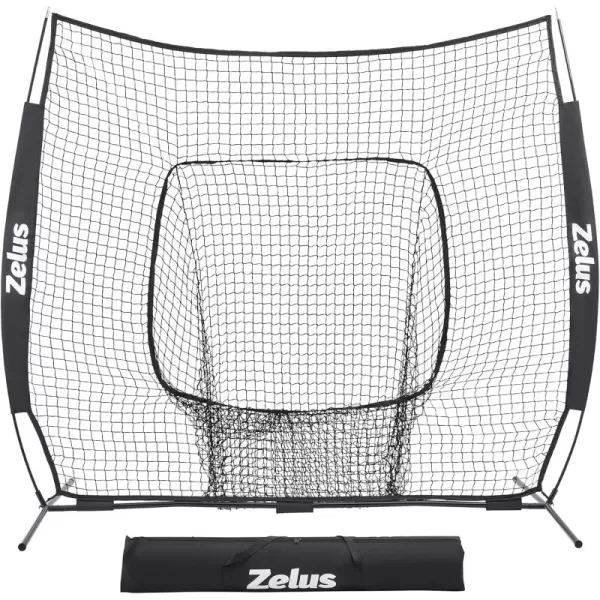 ZELUS 7 ft x7 ft Baseball Net Softball Hitting and Pitching Net with Carry Bag Ground Stakes Portable Baseball Backstop Net with Bow Frame Baseball Training Equipment for All AgesBlack