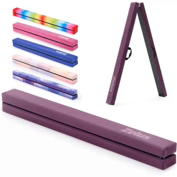ZELUS 8 Folding Gymnastics Balance Beam Floor Balance Beam wCarry Handles AntiSlip Base for Kids Beginners ampamp Professional GymnastsPurple
