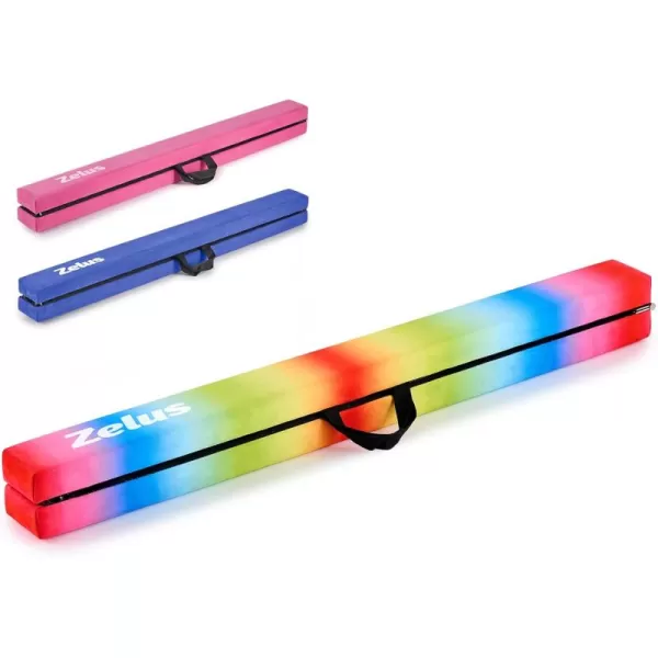ZELUS 8 Folding Gymnastics Balance Beam Floor Balance Beam wCarry Handles AntiSlip Base for Kids Beginners ampamp Professional GymnastsRainbow