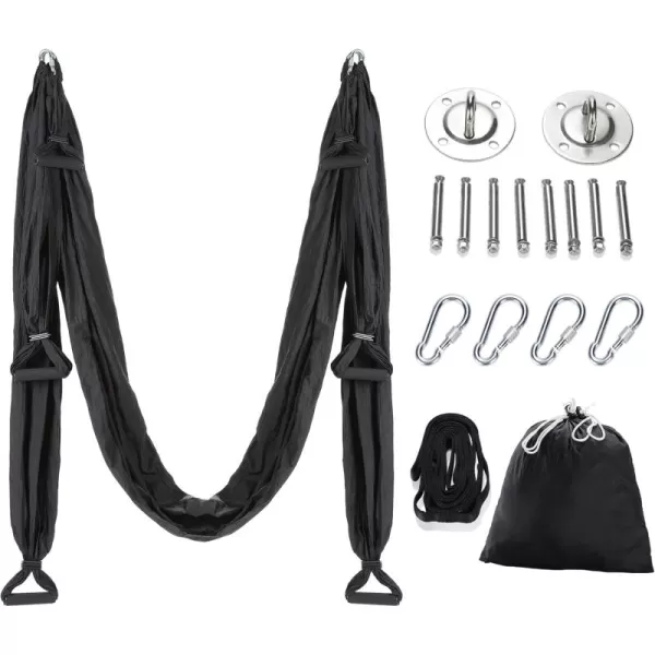 ZELUS Aerial Yoga Swing Sling Strong Yoga Hammock Kit Set Trapeze Inversion Equipment Include 2 Extensions Straps and Ceiling Mounting KitBlack