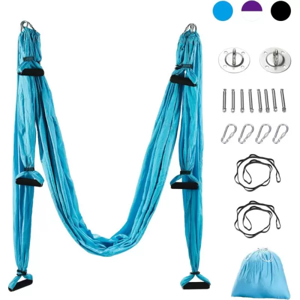 ZELUS Aerial Yoga Swing Sling Strong Yoga Hammock Kit Set Trapeze Inversion Equipment Include 2 Extensions Straps and Ceiling Mounting KitBlue