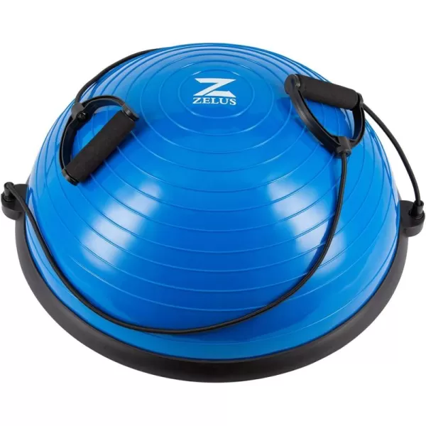 ZELUS Balance Ball Trainer with Resistance Bands and Foot Pump Inflatable Yoga Ball for Home Gym Workouts 23 Inch Exercise Half Ball for Balance Training Core Strength Fitness More 330lb CapBlue