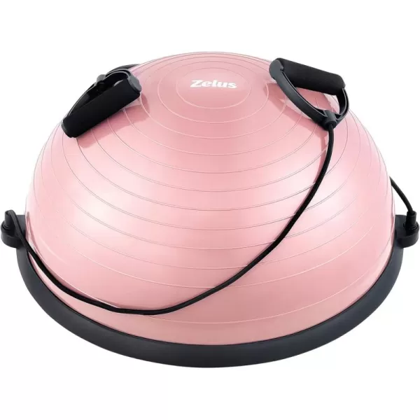 ZELUS Balance Ball Trainer with Resistance Bands and Foot Pump Inflatable Yoga Ball for Home Gym Workouts 23 Inch Exercise Half Ball for Balance Training Core Strength Fitness More 330lb CapPastel pink