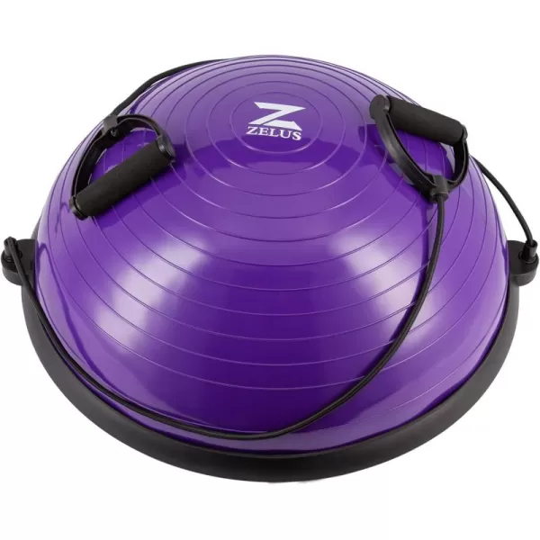 ZELUS Balance Ball Trainer with Resistance Bands and Foot Pump Inflatable Yoga Ball for Home Gym Workouts 23 Inch Exercise Half Ball for Balance Training Core Strength Fitness More 330lb CapPurple