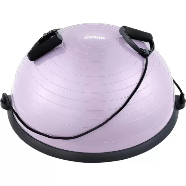 ZELUS Balance Ball Trainer with Resistance Bands and Foot Pump Inflatable Yoga Ball for Home Gym Workouts 23 Inch Exercise Half Ball for Balance Training Core Strength Fitness More 330lb CapLilac