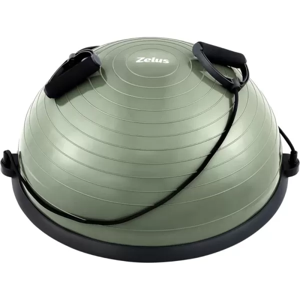 ZELUS Balance Ball Trainer with Resistance Bands and Foot Pump Inflatable Yoga Ball for Home Gym Workouts 23 Inch Exercise Half Ball for Balance Training Core Strength Fitness More 330lb CapMatcha green