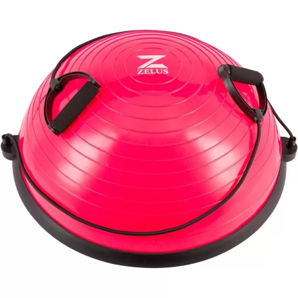 ZELUS Balance Ball Trainer with Resistance Bands and Foot Pump Inflatable Yoga Ball for Home Gym Workouts 23 Inch Exercise Half Ball for Balance Training Core Strength Fitness More 330lb CapPink
