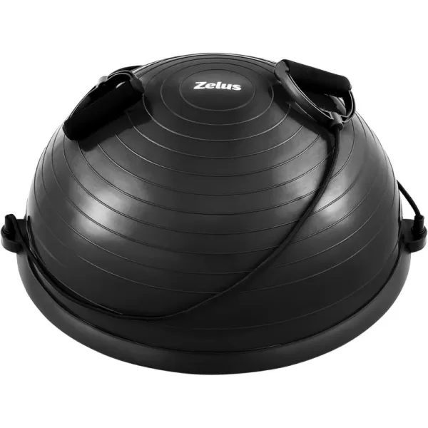 ZELUS Balance Ball Trainer with Resistance Bands and Foot Pump Inflatable Yoga Ball for Home Gym Workouts 23 Inch Exercise Half Ball for Balance Training Core Strength Fitness More 330lb CapBlack