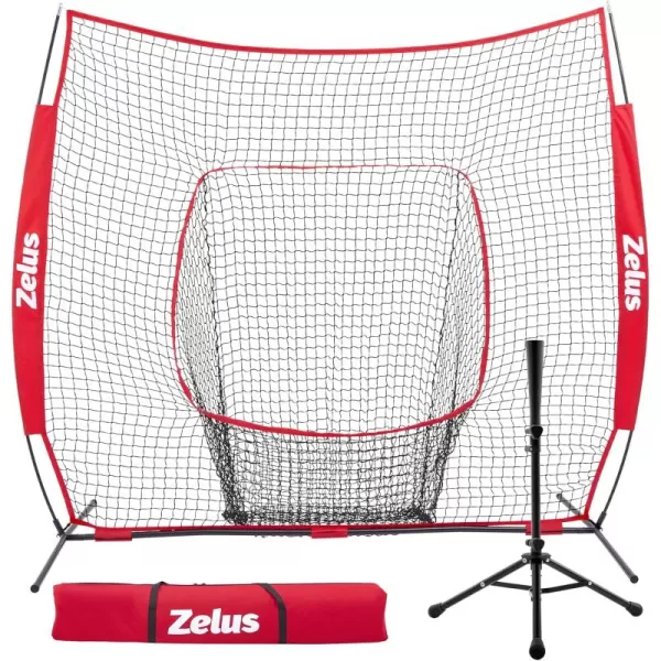 ZELUS Baseball ampamp Softball Practice Hitting and Pitching Net with Batting Tee Portable Baseball Backstop Net with Carry Bag Baseball Training Equipment for All AgesRed