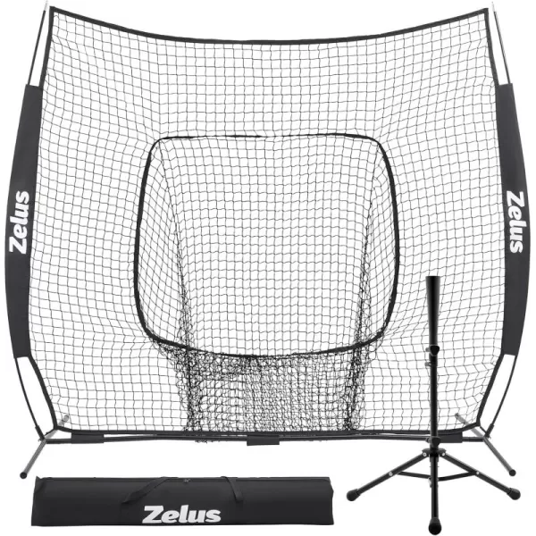 ZELUS Baseball ampamp Softball Practice Hitting and Pitching Net with Batting Tee Portable Baseball Backstop Net with Carry Bag Baseball Training Equipment for All AgesBlack