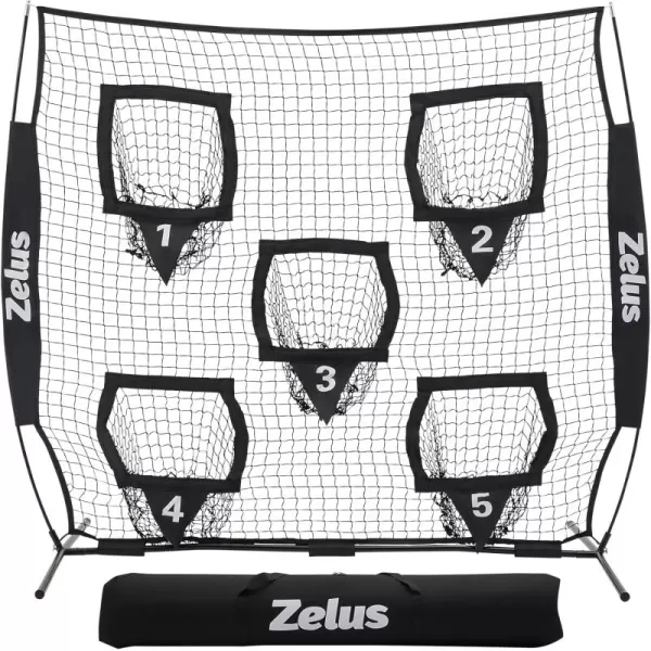 ZELUS Football Throwing Net Quarterback Training Equipment with 5 Target Pockets Football Practice Throwing Passing Accuracy Trainer with Carry Bag Ground Stakes for Kids AdultsBlack