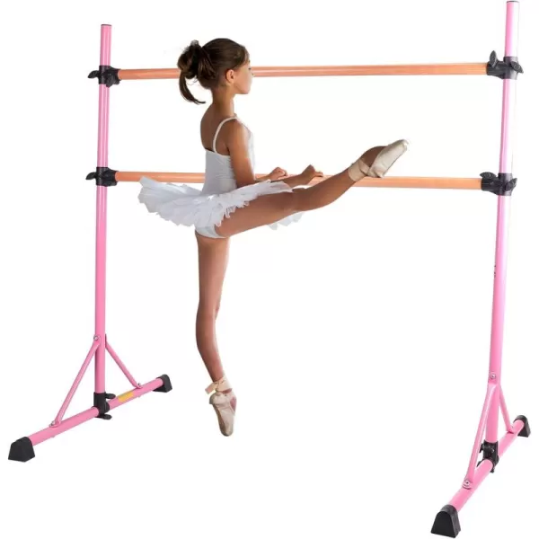 ZELUS Portable Ballet Barre Bar for Home Kids Ballet Bar 5ft Adjustable Freestanding Double Stretching Dance Bar Barre Exercise Equipment for Women with HeavyDuty Beechwood 330 lb Capacity Pink