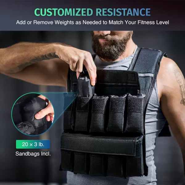 ZELUS 20lb 30lb 60lb Weighted Vest with Adjustable Weights for Exercise Weight Vest for Men Workout Vest for Home Workouts Cardio Strength Training Weight Loss60lbSandbags