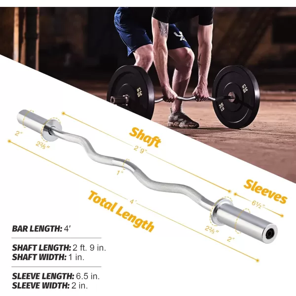 ZELUS 4ft Olympic Barbell Strength Training Equipment  EZ Curl Bar for 2quot Olympic Weight Plate Sets  Solid Steel Olympic Curl Barbell Home Gym Equipment with 2 Spring Collars 330lb Capacity