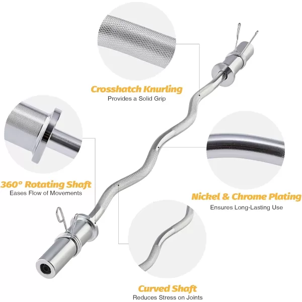 ZELUS 4ft Olympic Barbell Strength Training Equipment  EZ Curl Bar for 2quot Olympic Weight Plate Sets  Solid Steel Olympic Curl Barbell Home Gym Equipment with 2 Spring Collars 330lb Capacity