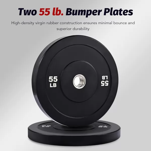 ZELUS Weight Plate Set Twin 2quot Bumper Plates for Strength and Training Fitness Olympic Weight Set with Rubber Barbell Dumbbell Plates Stainless Steel Inserts for Pro or Home Gyms Set of 255 LB