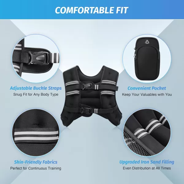 ZELUS Weighted Vest 6lb8lb12lb16lb20lb25lb30lb Weight Vest with Reflective Stripe for Workout Strength Training Running Fitness Muscle Building Weight Loss WeightliftingBlack