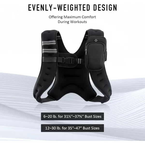 ZELUS Weighted Vest 6lb8lb12lb16lb20lb25lb30lb Weight Vest with Reflective Stripe for Workout Strength Training Running Fitness Muscle Building Weight Loss WeightliftingBlack